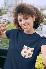 Load image into Gallery viewer, Strawberry Navy Blue pocket unisex t shirt