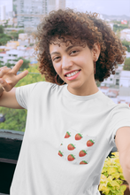 Load image into Gallery viewer, Strawberry White Pocket unisex t shirt